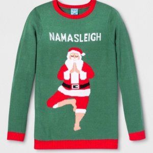 NWT Santa Yoga Pose Ugly Christmas Sweater Holiday Green Red XLarge XL